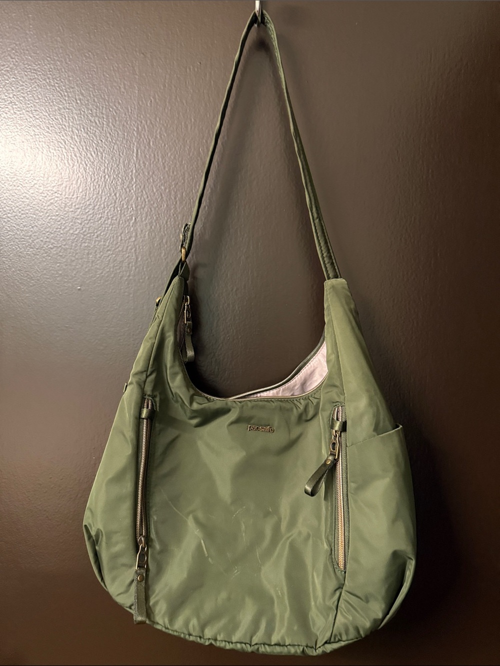 Pacsafe Olive Green Shoulder Hobo Bag